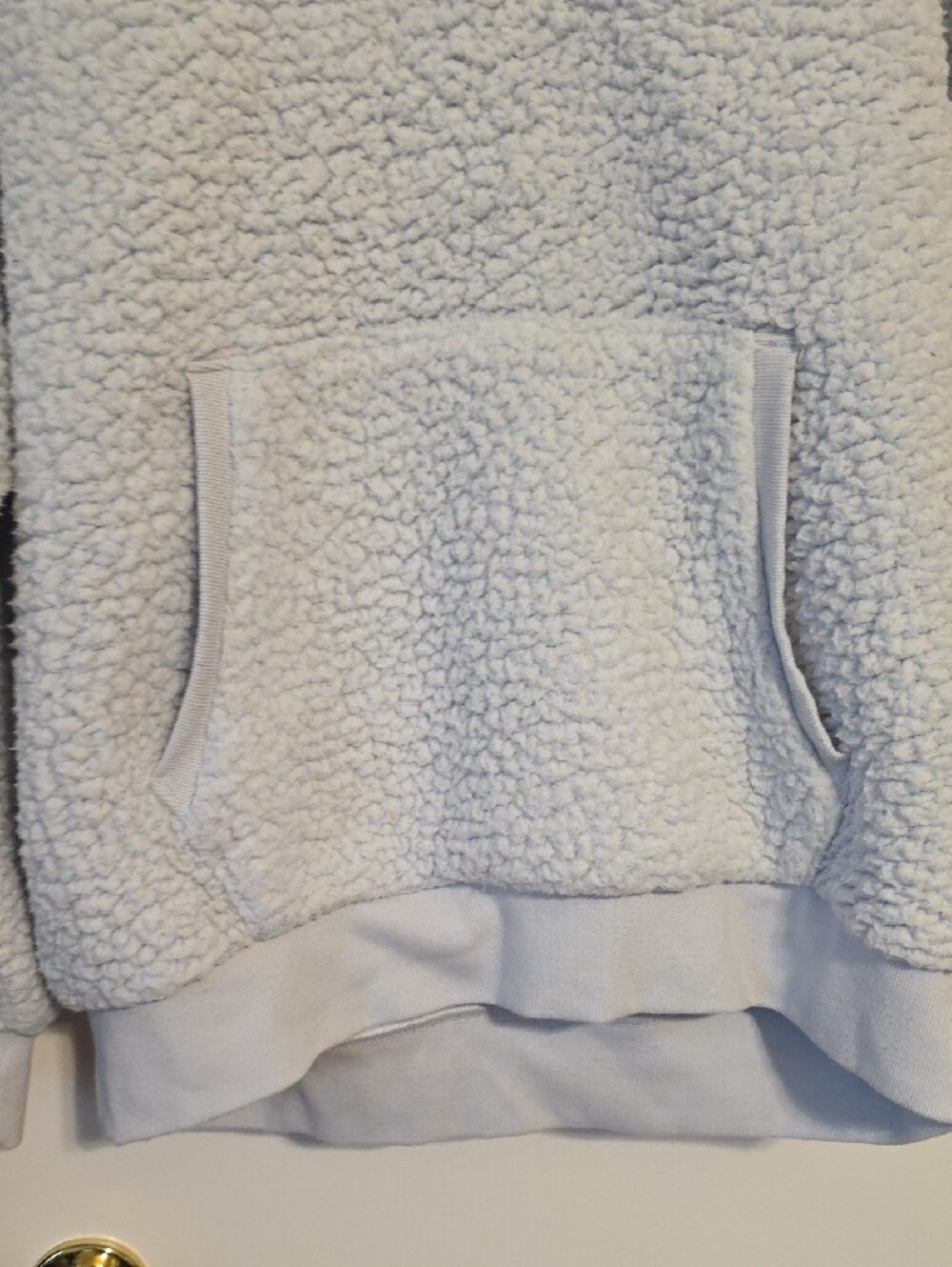 PINK Victoria's Secret Light Gray Sherpa V-Neck Pullover Hoodie - Picture 3 of 4